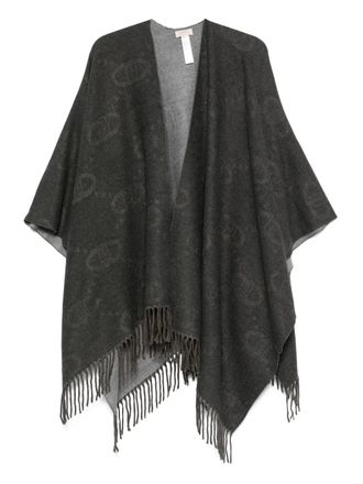 Liu Jo fringed patterned poncho - women - Polyamide/Viscose/Polyester - OS - Grey