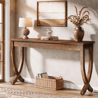 Tribesigns Tavolo consolle in legno massello da 160 cm, tavolo da ingresso in stile rustico, tavolo lungo per soggiorno, corridoio, ingresso, foyer, marrone