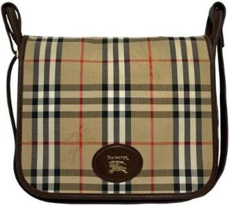 Burberry Pre-owned Leren Canvas Schoudertas - Dames - Vintage Schoudertas - Beige - ONE Size - Leer - Vintage