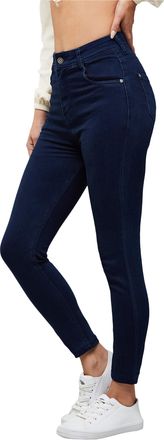 Miss Chase Womens Skinny Fit High/Mid Rise Regular Length Stretchable Denim Jeans, Navy Blue, 32