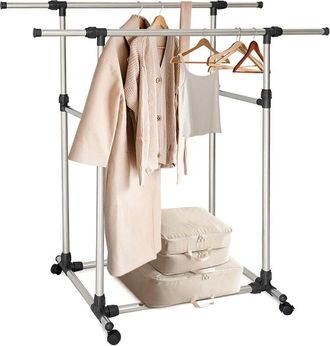 Relaxdays Relaxdays mobile clothes rack, double rail, adjustable height 90-160 cm, width 93-157 cm, silver/black