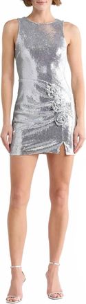 Avec Les Filles Rosette Sequin Dress In Silver