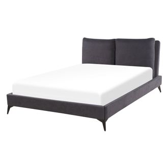 Beliani Beliani - Cama Con Somier De Chenilla Gris Oscuro 140 X 200 Cm Base De Listones Doble Moderno Melle