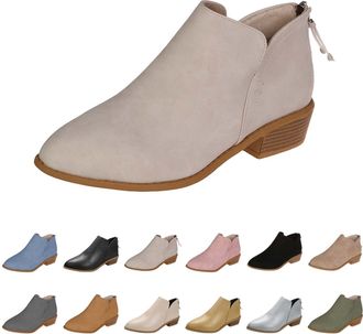 Generic Womens Faux Suede Leather Ankle Boots UK 6 Pointed Toe Chunky Stacked Low Heel Booties Short Booties with Back Zipper Chelsea Boots Winter Fall Ankle 