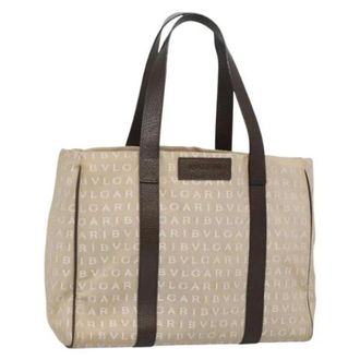 Bulgari Tweedehands Canvas handtassen - Dames - Pre-owned - Beige - Maat: ONE Size Leer