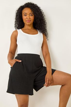 Roman Linen Mix Elastic Waist Shorts