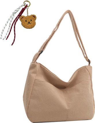 Generic Womens Casual Corduroy Crossbody Bags, Cute Preppy Shoulder Purse, Lightweight Handbags with Adjustable Strap Ideal for School, Work, Travel (Khaki,31