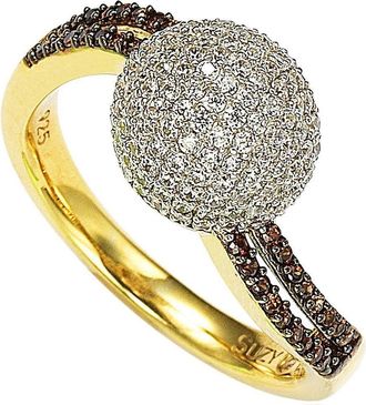Suzy Levian Anniversary Brown and White Cubic Zirconia Pave Gold Plated Sterling Silver Ring