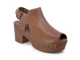 Chocolat Blu Womens Galla Slingback Peep Toe Platform Clog In Brown Leather