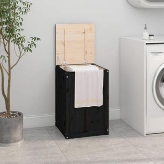 vidaXL Contenitore per Bucato Nero 44x44x66 cm Legno Massello Pino - Vidaxl