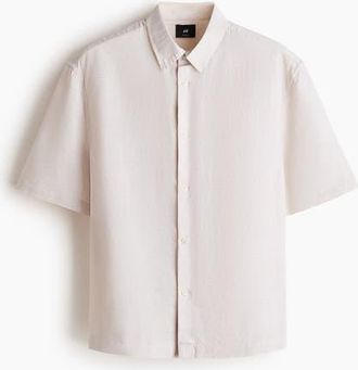 H&M Relaxed Fit Short-sleeved Linen-blend Shirt in Light Beige at Nordstrom, Size Xx-Large