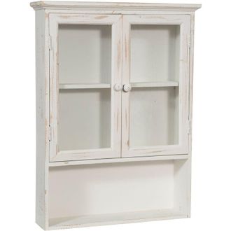 Biscottini International Vetrina cucina legno 63 x 48 x 12 cm Vetrinetta shabby chic bianco 2 ripiani Pensile bagno bianco 2 ante Mobiletto bagno sospeso