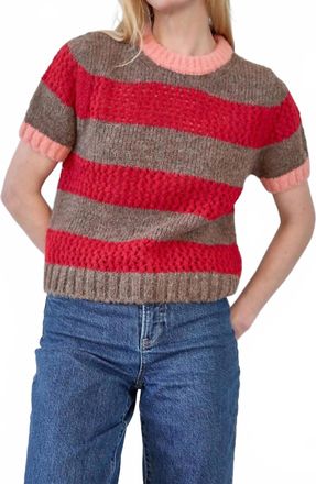Lilla P Short Sleeve Sweater In Ruby/java Stripe