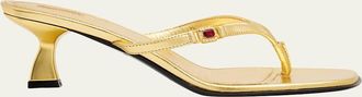 Nodaleto Metallic Leather Kitten-Heel Thong Sandals