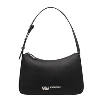 Karl Lagerfeld Tassen, Dames, Zwart, ONE Size, Leer, Schoudertas met metalen logo