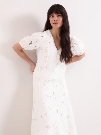 Phase Eight Marina V-Neck Lace Blouse in Ivory at Nordstrom, Size 10