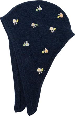 YanYan Knits daisy-embroidered hat - Blauw