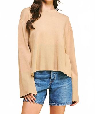Pinch Design Side Slit Crewneck Sweater In Beige