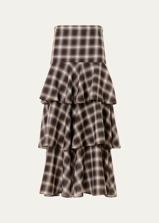 Akris Shelley Plaid Techno Wool-Blend Midi Skirt