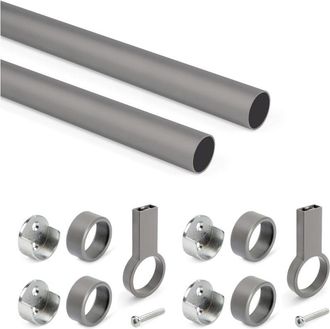 Emuca Emuca Lote De 2 Barras Para Armario Redonda D.28mm De Longitud 1.15m Con Soportes, Aluminio Y Zamak, Titanio