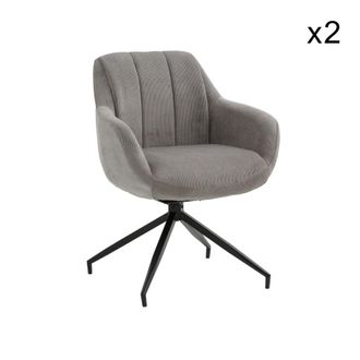 Konte Design Lote de 2 sillones giratorios de tela gris y patas de metal negro