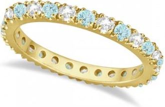 Allurez Diamond & Aquamarine Eternity Ring Guard Band 14K Yellow Gold (0.51ct)