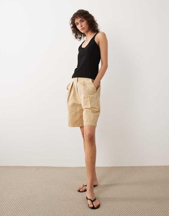 Timberland Bermuda in cotone e lino color safari-Neutro