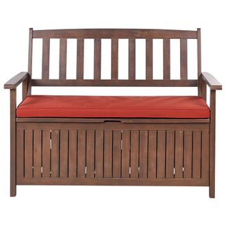 Beliani Beliani - Banco De Jard&iacute;n Con Almacenaje De Madera Maciza De Acacia 2 Plazas 120 Cm Oscuro Coj&iacute;n Rojo Sovana