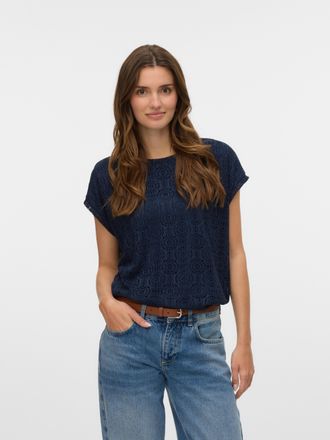 Vero Moda T-Shirt VERO MODA VMMAYA AVA SS TOP JRS VO, Damen, Gr. S, blau (navy blazer), Jersey, Obermaterial: 95% Polyester, 5% Elasthan, unifarben, regular fit