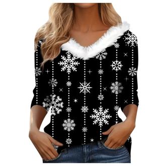 Generic Christmas Jumpers for Women Long Sleeve Lightweight, V-Neck,Fluffy Ladies Christmas Tops Elegant Xmas Jumpers Holiday Long Sleeve Tops Tree Print Grap