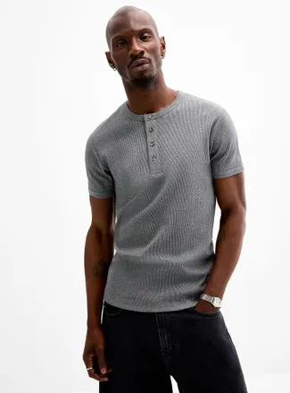 Le 31 Mens Ribbed Henley Shirt T-shirt Muscle fit