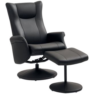 HOMCOM Swivel Recliner Chair with Footstool and Adjustable Back - Black | TJ Hughes