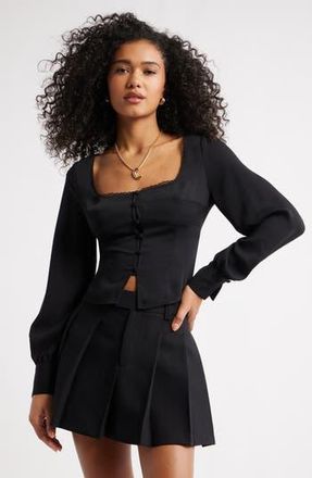 Open Edit Matte Satin Corset Top in Black at Nordstrom Rack, Size Xx-Small
