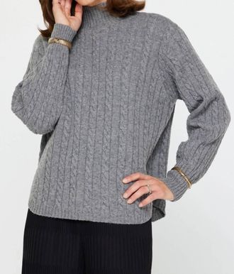 Current Air Mock Neck Cable Sweater In Grey