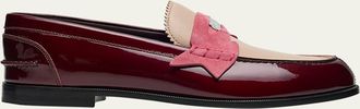Christian Louboutin Penny Donna Flat Colorblock Mixed Leather Red Sole Penny Loafers