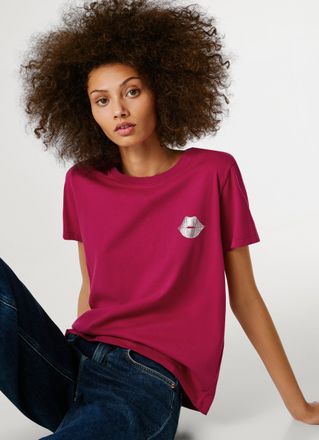Pepe Jeans London T-Shirt PEPE JEANS BRULE, Damen, Gr. XL, 387penn pink, Single Jersey, Obermaterial: 100% Baumwolle, bedruckt, normal, Rundhals, abgesteppte Kante, Shi