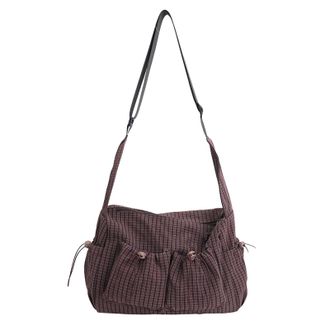 Generic Cymwer Women Nylon Plaid Pleated Hobo Handbag Zipper Shoulder Bag for Daily Use(Coffee) (Coffee)