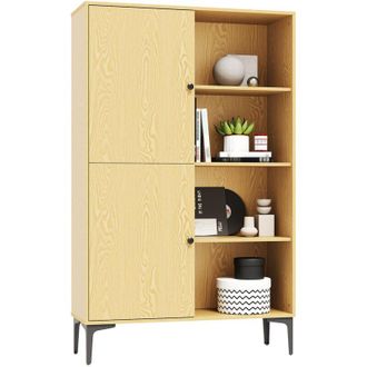 Sonni Vitrinas 2 Puertas 8 Compartimentos 100x35x160cm Para Sal&oacute;n Dormitorio Comedor Oficina Color Madera Original - Sonni