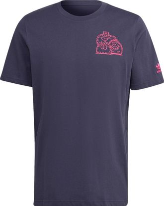 adidas originals Kevin Lyons Tee Back Cartoon Pattern Printing Round Neck Casual Short Sleeve Couple Style Navy Blue HC7123
