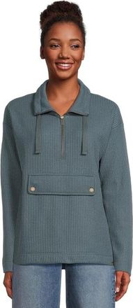 L.L.Bean L. L.Bean Birchwood Brushed Sweater Women L/REG Rangeley Blue Waffle Knit DDR2365