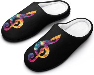 Generic Music Note Colored Womens Cotton Slipper Comfortable Cozy Plush Slippers Anti-Skid Indoor House Closed Toe Shoes