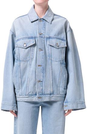 A Gold E Evin Oversize Denim Trucker Jacket in Scroll Light Indigo at Nordstrom, Size X-Large