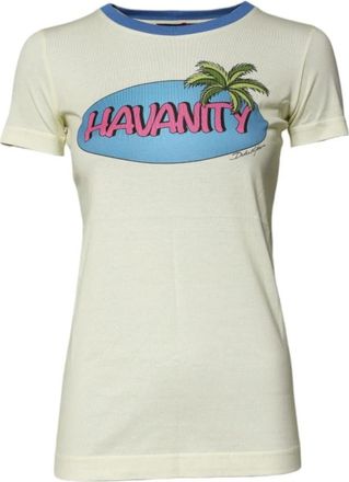 Dolce & Gabbana Havanity Grafische Tee - Dames - T-shirts - Beige - 2XS - Katoen - Tops