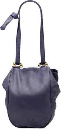 Loewe Pre-owned Shoulder Bags, female, Purple, Size: ONE SIZE Pre-owned Vintage Leather Shoulder Bag with Embossed Anagram