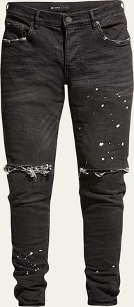 Purple Mens Slim-Fit Distressed Low-Rise Skinny Jeans