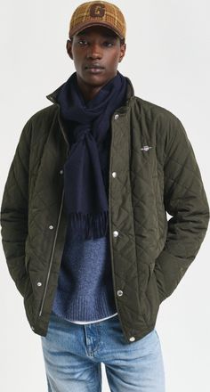 GANT Men Quilted Windcheater Mid-Length Jacket (4XL) DARK MOSS GREEN