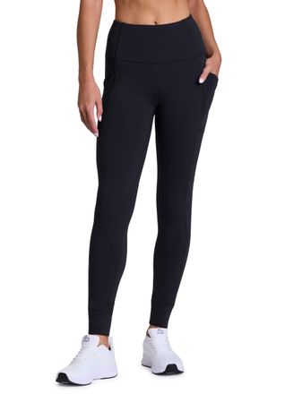 Avalanche Womens Winter Hiking Leggings, High Waist Full Length Fleece Lined Legging Fleece Yoga Pants with Pockets, Jet Black, S