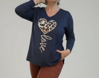 Made in Italy Wild Love Fleece V-Neck Tee In Navy Blue