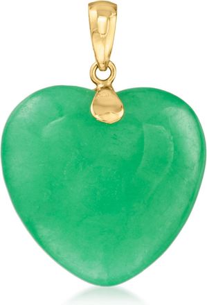 Ross-Simons Jade Heart Pendant in 10kt Yellow Gold