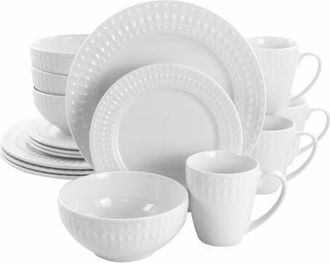 Elama Cara 16 Piece Round Porcelain Dinnerware Set in White at Nordstrom